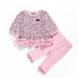 2 stks Zuigeling Baby Meisje Kleding Set Kids T-shirt Top + Broek Roze Luipaard Kinderkleding