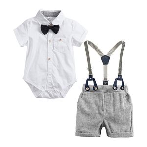 2 stks baby jongens kleding set korte mouw romper shirt outfit peuter bib shorts broek outfits baby kleding sets