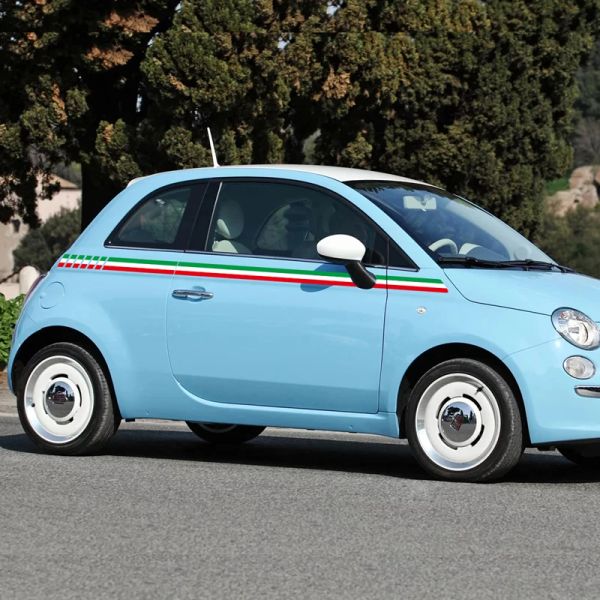 2 piezas Italia Flagación Long Sport Stripes Carretero Carry Wintline para Fiat 500 Auto Door Side Vinyl Decal Racing Film