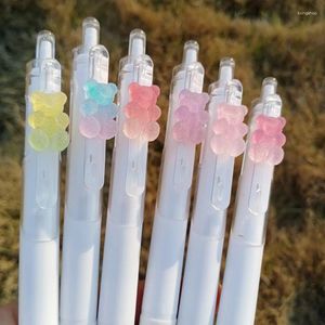 Pensos de gel kawaii 2pcs lindos pluma de oso transparente escribiendo suaves de tinta negra de secado rápido suministros escolares de papelería coreana