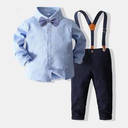 2 pièces enfant garçon ensemble de vêtements chemise bleue Jean pantalon costume tenue bavoir ensemble à manches longues enfants vêtements automne 1-5 ans