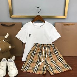 2 stks Kids Plaid Print Baby Sport Outfits T-shirt shorts Toddler Girls