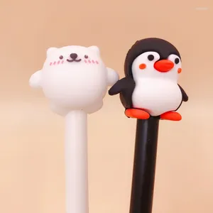 Stylos à encre Gel dessin animé coréen, 2 pièces, stylo neutre mignon pingouin Kawaii, recharges noires, fournitures d'écriture et de bureau pour étudiants