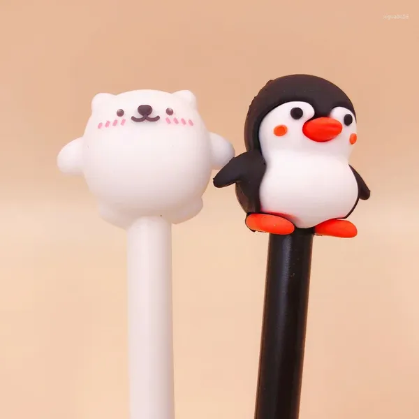 Bolígrafos de tinta de Gel de papelería de dibujos animados coreanos, bolígrafos neutros Kawaii de pingüino, recargas negras, suministros de escritura para estudiantes y escuela, 2 uds.