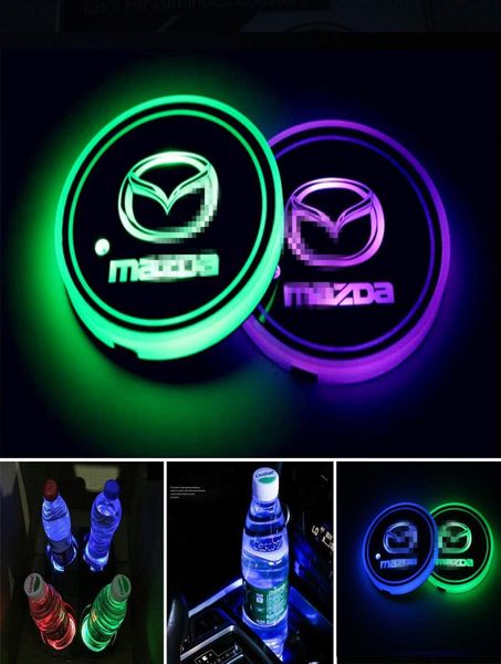 Luces LED para portavasos de coche, 7 colores que cambian, alfombrilla de carga USB, almohadilla luminiscente para taza, lámpara LED de ambiente Interior para Mazda1250457, 2 uds.