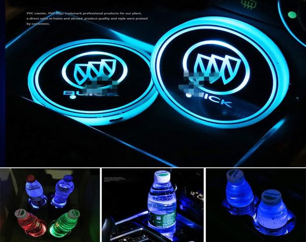 Luces de copa de automóvil LED de 2 piezas para la almohadilla de tazas de carga de 7 colores Mat de carga de cargación USB, LED Atmósfera interior Lámpica 7698531