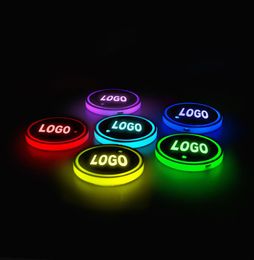 2pcs LED Car Cup Holder Logo Light for Nissan Ford Mercedes Jeep USB Charge Minous Coaster Accessories6620449