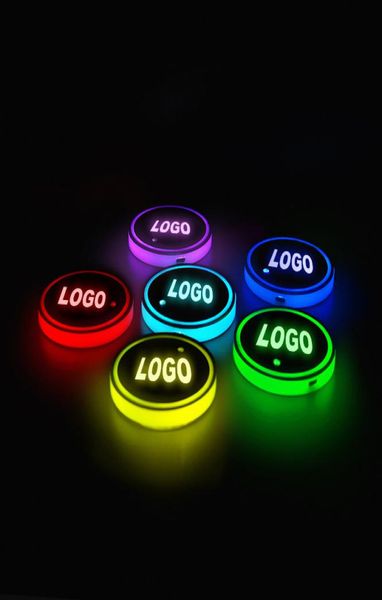 2pcs LED Car Cup Holder Logo Light for Nissan Ford Mercedes Jeep USB Charge Minous Coaster Accessoires8936311