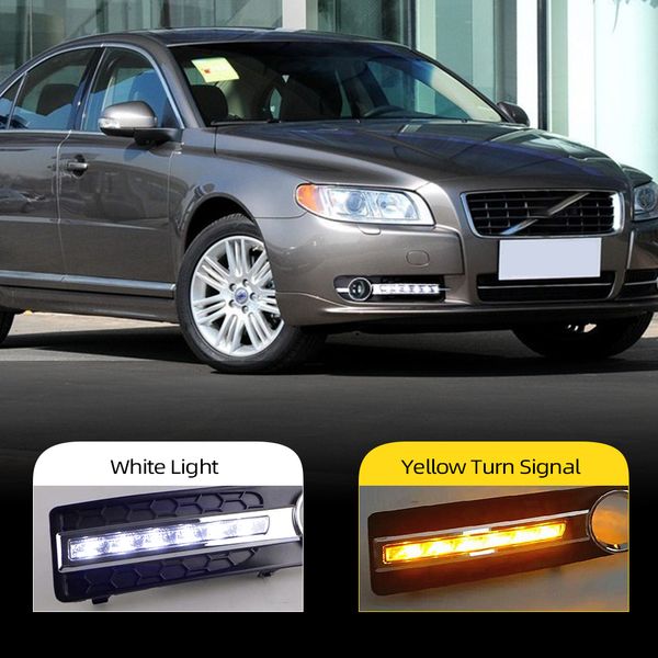 2PCS LED éclairage diurne Lumière du jour Volvo S80 2009 2010 2011 2012 2013 DRL avec Yellow Turn signal lumineux