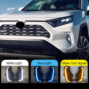 2 Stuks Led-dagrijverlichting Drl Voor Toyota RAV4 2019 2020 2021 2022 Geel Richtingaanwijzer Bumper Lamp met Mistlamp Gat