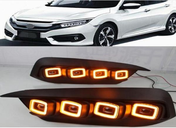 2 pièces LED feux de jour pour Honda Civic 2016 2017 2018 coulant clignotant jaune relais de Signal voiture DRL 12V LED antibrouillard Lamp4270465