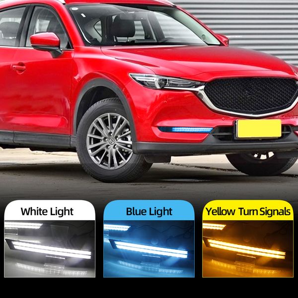 2 unids LED luces de funcionamiento diurna Lámpara de niebla DRL con señal de giro Noche Azul para MAZDA CX-5 CX5 CX 5 2017 2018 2019 2020 2021