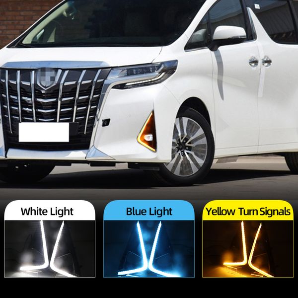 2pcs LED de luz diurna para Toyota Alphard 2018 2019 vuelven amarillas relé de señal impermeable 12V DRL de faros antiniebla