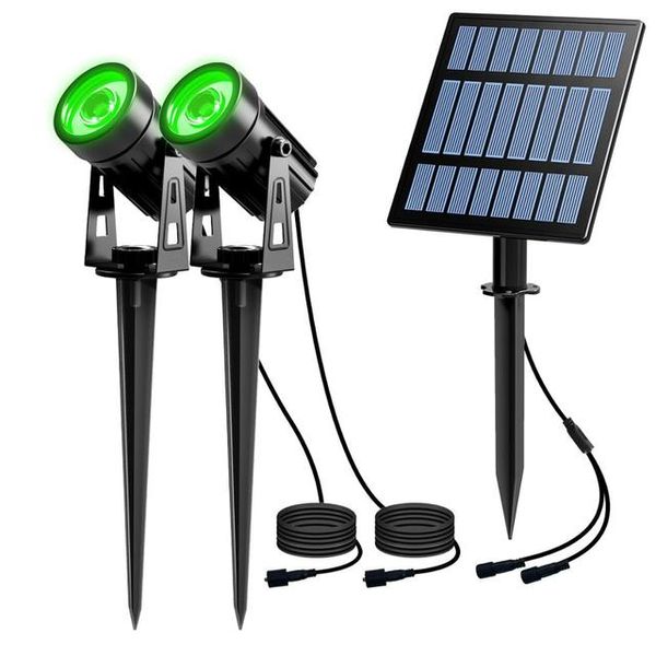 2PCS LED Grow Light Foco con energía solar 2 luces blancas cálidas Lámpara de césped dinámica para exteriores Estrella con control remoto RF para lámparas de iluminación de decoración de jardín