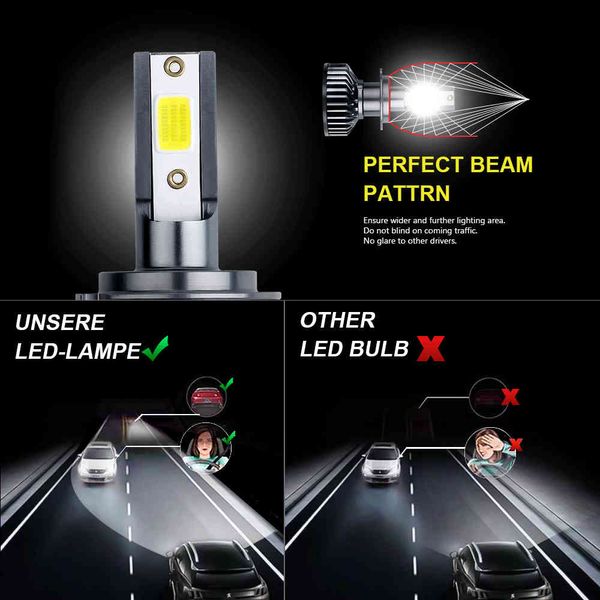 2 uds luces LED colores blancos faros de coche súper foco alto haz bajo 1800lm H1 H3 H4 H7 H8 H11 9005 9006 varios enchufes bombilla para mini