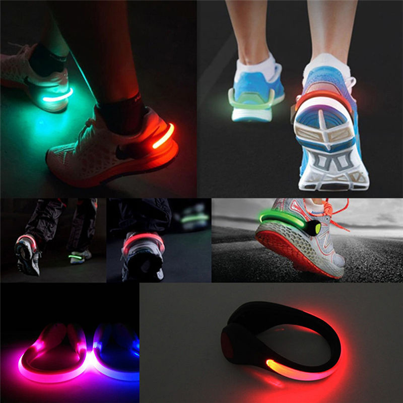2 pièces LED pince à chaussures lumineuse lumière nuit avertissement de sécurité lampe de poche LED lumineuse pour courir sport cyclisme vélo vélo accessoires