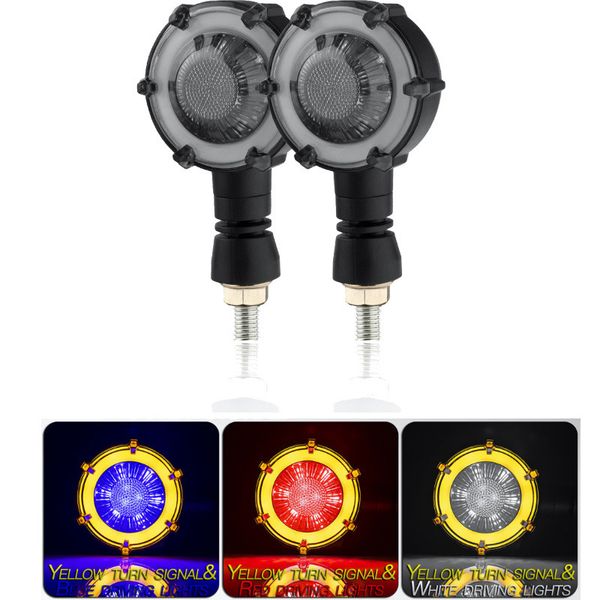 2 pièces LED clignotants de moto feux ronds Mode rotatif ampoule lampe de direction modifiée accessoires de moto clignotant