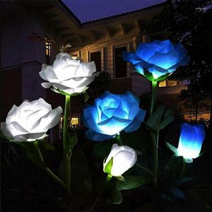2 stks LED Solar Rose Flowers Waterdichte tuinlichten Buiten Pathway Lichtstakes voor Home Lawn Decor