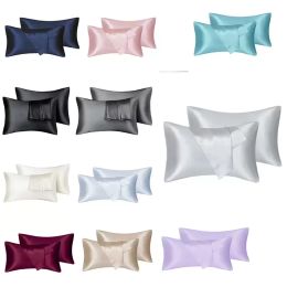 2 stks/lot bedzuren satijnen kussensloop voor haar en huid zijden queensize size (zilvergrijs, 20x30 inch) slip koeling satijnen kussens met envelop sluiting dhl