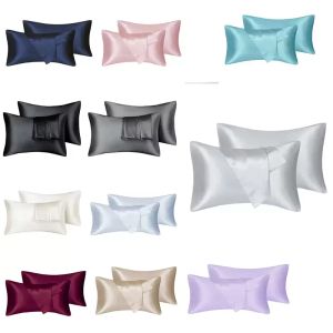 2 stks/lot bedzuren satijnen kussensloop voor haar en huid zijden queensize size (zilvergrijs, 20x30 inch) slip koeling satijnen kussens met envelop sluiting dhl