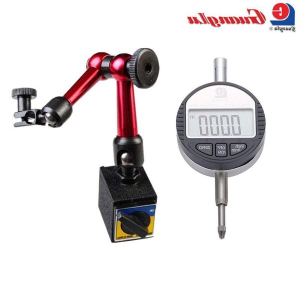 Envío gratuito 2 Unids / lote Indicador de Dial Digital 0-127 mm / 05 '' 001 Con Mini Soporte de Base Magnética Calibrador Herramientas de Medición Jrim