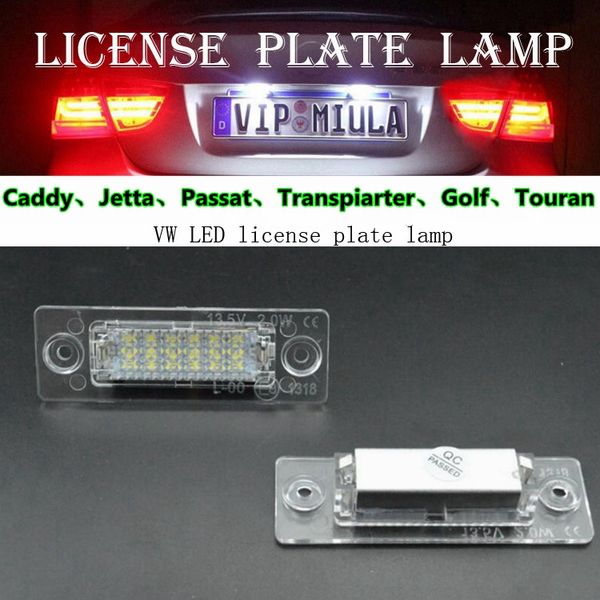 2 unids/lote de luz de matrícula de 18LED sin Error para Skoda Transporter Passat Golf Touran blanco 6000k unidad de decodificación lámpara trasera