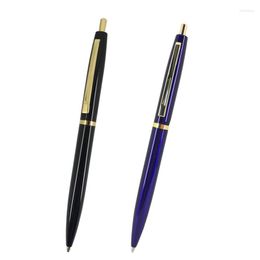 2 unids/lote Est bolígrafo azul Unisex con bola de prensa de empuje delgada de Metal dorado para regalo de los estudiantes de la escuela bolígrafos geniales