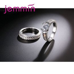 2 unids/lote, conjunto de anillos redondos de cristal blanco para mujer, anillo de compromiso de plata 925 de lujo para mujer, amante de las señoras, fiesta, boda