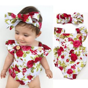 2 pièces/lot infantile bébé costume nouveau-né enfant en bas âge imprimer barboteuse bandeau mode mignon costume body combinaison vêtements tenues