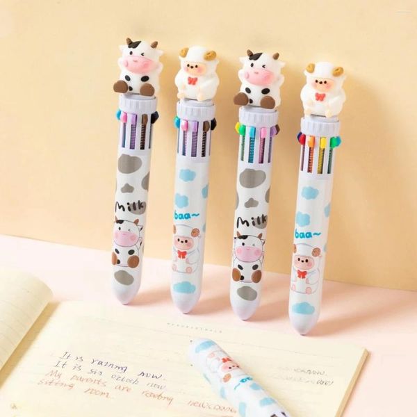2 pièces/lot Kawaii vache mouton 10 couleurs gros stylo à bille presse stylos multicolores pour l'écriture école fournitures de bureau cadeau papeterie