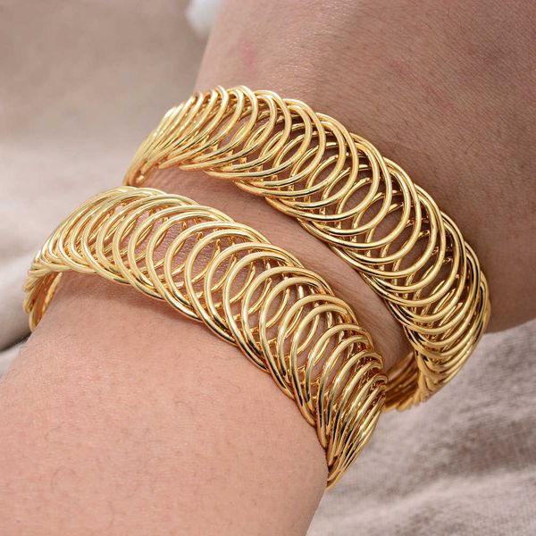 2 teile/los Luxus 24 karat Dehnbare Armband Dubai Gold Farbe Armreifen für Frauen Mädchen Frau Braut Armreifen Armbänder Schmuck Geschenk q0717