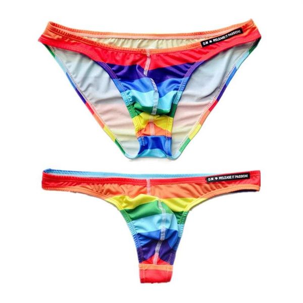 2 unids / lote Mini Calzoncillos para hombre Tanga Traje de baño Súper Sexy Gay Ropa interior de natación Tanga Bolsa Bikini Traje de baño T-back Bragas Desmiit Trunks M241V