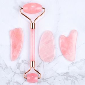 2 stks / partij Natural Rose Quartz Gua Sha Board Roze Jade Stone Body Facial Eye Crawing Plate Acupunctuur Massage Ontspanning Gezondheidszorg C2703