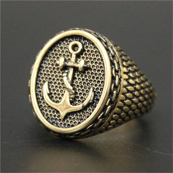 2pcs Lot le plus récent Design Golden Anchor Cool Ring 316L Bikeker en acier inoxydable Mentide vendant un groupe de groupe Punk Style Ring308J