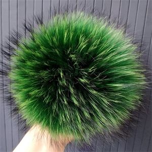 2 unids/lote mapache Pom grande pompón verde enorme pompones de piel 15 cm para sombreros gorros colgantes llaveros accesorios Y201024