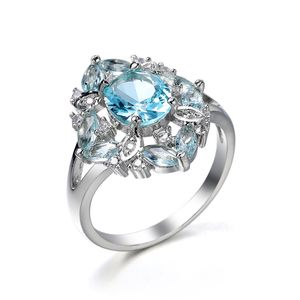 Echte promotieclusterringen 8 ringen 2 pc's/lot trendy ovaal vuur luchtblauwe topaz edelsteen 925 sterling zilveren ring bruiloft sieraden cadeau