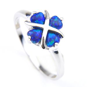 LUCKYSHINE bijoux de vacances cadeau coeur bleu opale gemmes Vintage 925 en argent Sterling plaqué pour les femmes anneaux bijoux livraison gratuite