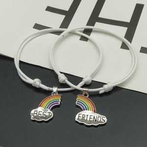 Bracelets à breloques arc-en-ciel, 2 pièces/lot, bon ami, réglable, amitié, Couple, cadeau réglable, fait à la main, vente en gros, livraison directe