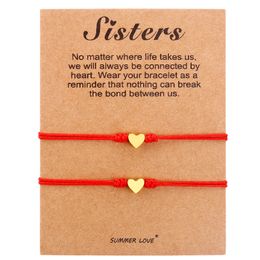 2 uds amor corazón pulsera hecha a mano para Mujeres Hombres ajustable deseo buena suerte cuerdas rojas pareja amistad pulseras regalos de joyería