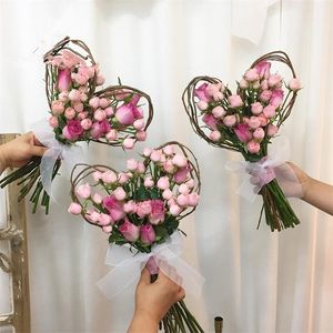 2pcs forme d'amour en osier naturel couronne de fleurs bricolage matériel fleur emballage d'approvisionnement décoration de mariage décor à la maison T200331