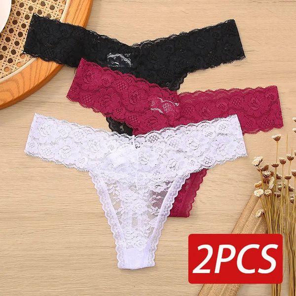 2 pièces M-XL femmes dentelle string string culottes Sexy sous-vêtements floraux Transparent femmes culottes femme caleçons Lingerie 231225