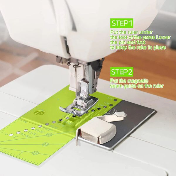 Guía de costura magnética de 2pcs con costura de costura Guía de costura Guía de 1/8 a 2 pulgadas Línea recta Herramientas de acolchado de costura