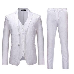 2 pièces hommes Costume de smoking de fête à fleurs veste pantalon blanc costumes à simple boutonnage avec pantalon hommes Costume de bal de mariage hommes Costume Homme268Z