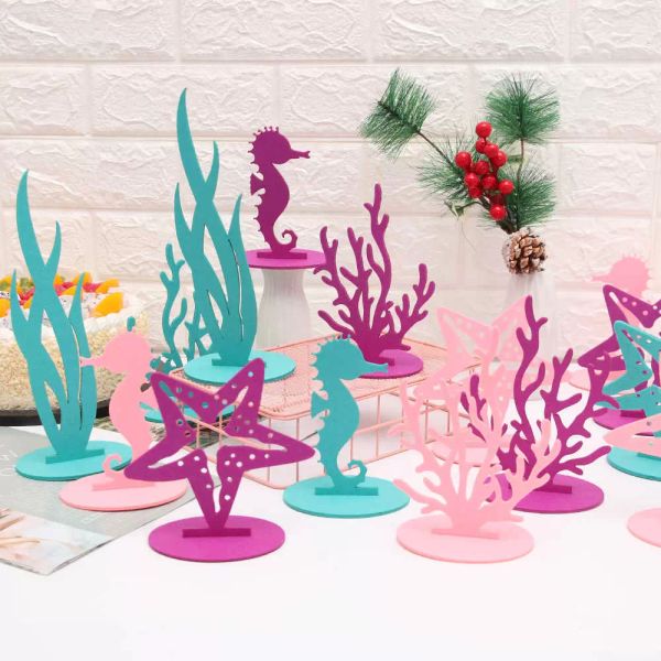 2 pièces sirène fête corail algues hippocampe bricolage feutre décor Table bureau ornement enfants fête d'anniversaire bébé douche fournitures