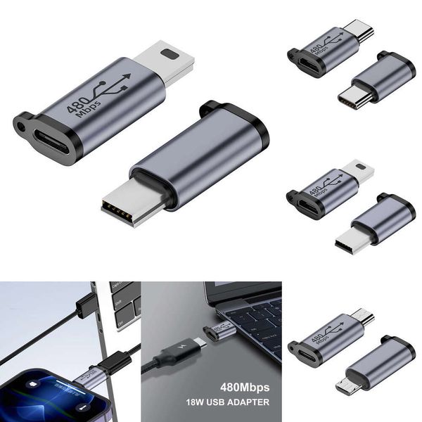 2 uds Micro USB hembra a tipo C macho adaptador 480Mbps Micro USB hembra a tipo C/Mini conector USB 5V 2A para teléfono/tableta/PC