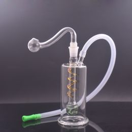 2 piezas Mini quemador de aceite de vidrio Bong 10 mm Burbujeador femenino Pipas de agua para fumar con tubo de quemador de aceite de vidrio masculino Bolsillo de tubo de paja de silicona para viajes