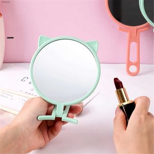 2 pièces miroirs 1pc oreilles de chat simples miroir de maquillage HD portatif pliable double usage miroir de bureau poignée étudiant abordable miroir de maquillage