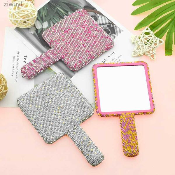 2 pièces miroirs diamant coeur maquillage miroir de courtoisie Portable extension de cils miroir de maquillage portatif bâton miroirs de maquillage compacts avec poignée