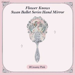 Miroirs à main série Flower Knows Swan Ballet, 2 pièces, 3 Types, outils de maquillage en Relief exquis, rose bleu blanc