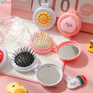 2PCS Spiegels Meisjes Leuke Cartoon Opvouwbare Kam met Spiegel Draagbare Kleine Compacte Kawaii Opvouwbare Kam Kinderen Luchtkussen Haar Styling Kam